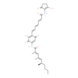 ChemSpider 2D Image | (2E,4E,6R)-N-(5-Chloro-4-{(1E,3E,5E)-7-[(2-hydroxy-5-oxo-1-cyclopenten-1-yl)amino]-7-oxo-1,3,5-heptatrien-1-yl}-3,6-dioxo-1,4-cyclohexadien-1-yl)-2,4,6-trimethyl-2,4-decadienamide | C31H35ClN2O6
