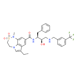 ChemSpider 2D Image | N-[(1s,2r)-1-Benzyl-2-Hydroxy-3-{[3-(Trifluoromethyl)benzyl]amino}propyl]-7-Ethyl-1-Methyl-3,4-Dihydro-1h-[1,2,5]thiadiazepino[3,4,5-Hi]indole-9-Carboxamide 2,2-Dioxide | C32H35F3N4O4S