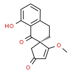 ChemSpider 2D Image | (1R)-8'-Hydroxy-5-methoxy-3',4'-dihydro-1'H,3H-spiro[cyclopent-4-ene-1,2'-naphthalene]-1',3-dione | C15H14O4