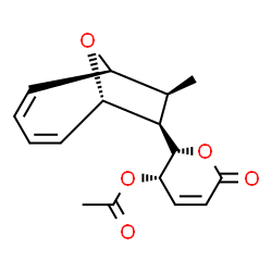 ChemSpider 2D Image | (2S,3S)-2-[(1R,6S,7R,8S)-8-Methyl-9-oxabicyclo[4.2.1]nona-2,4-dien-7-yl]-6-oxo-3,6-dihydro-2H-pyran-3-yl acetate | C16H18O5