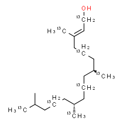 ChemSpider 2D Image | (2E,7R,11R)-15-Methyl-3,7,11-tris[(~13~C)methyl](1,5,9,13,16-~13~C_5_)-2-hexadecen-1-ol | C1213C8H40O