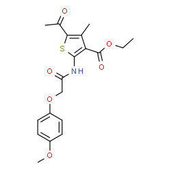 ChemSpider 2D Image | Ethyl 5-acetyl-2-{[(4-methoxyphenoxy)acetyl]amino}-4-methyl-3-thiophenecarboxylate | C19H21NO6S