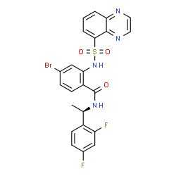 ChemSpider 2D Image | 4-Bromo-N-[(1R)-1-(2,4-difluorophenyl)ethyl]-2-[(5-quinoxalinylsulfonyl)amino]benzamide | C23H17BrF2N4O3S
