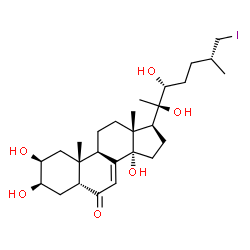 ChemSpider 2D Image | (2beta,3beta,5beta,22R,25S)-2,3,14,20,22-Pentahydroxy-26-iodocholest-7-en-6-one | C27H43IO6