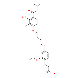 ChemSpider 2D Image | 3-(2-Ethoxy-4-(4-(3-hydroxy-2-methyl-4-(3-methylbutanoyl)phenoxy)butoxy)phenyl)propanoic acid | C27H36O7