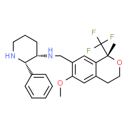 ChemSpider 2D Image | (2S,3S)-N-{[(1R)-6-Methoxy-1-methyl-1-(trifluoromethyl)-3,4-dihydro-1H-isochromen-7-yl]methyl}-2-phenyl-3-piperidinamine | C24H29F3N2O2
