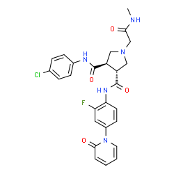 ChemSpider 2D Image | (3R,4R)-N-(4-Chlorophenyl)-N'-[2-fluoro-4-(2-oxo-1(2H)-pyridinyl)phenyl]-1-[2-(methylamino)-2-oxoethyl]-3,4-pyrrolidinedicarboxamide | C26H25ClFN5O4