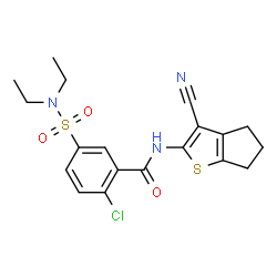 ChemSpider 2D Image | 2-CHLORO-N-(3-CYANO-5,6-DIHYDRO-4H-CYCLOPENTA[B]THIOPHEN-2-YL)-5-DIETHYLSULFAMOYL-BENZAMIDE | C19H20ClN3O3S2