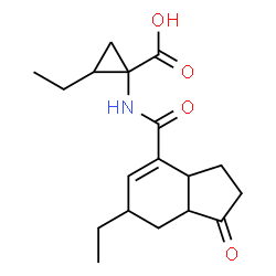 ChemSpider 2D Image | 2-Ethyl-1-{[(6-ethyl-1-oxo-2,3,3a,6,7,7a-hexahydro-1H-inden-4-yl)carbonyl]amino}cyclopropanecarboxylic acid | C18H25NO4