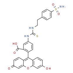ChemSpider 2D Image | 2-(6-Hydroxy-3-oxo-3H-xanthen-9-yl)-5-({[2-(4-sulfamoylphenyl)ethyl]carbamothioyl}amino)benzoic acid | C29H23N3O7S2