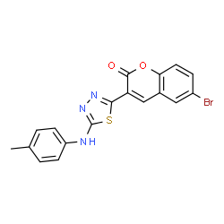 ChemSpider 2D Image | 6-Bromo-3-{5-[(4-methylphenyl)amino]-1,3,4-thiadiazol-2-yl}-2H-chromen-2-one | C18H12BrN3O2S