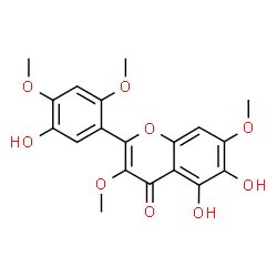 ChemSpider 2D Image | 5,6-Dihydroxy-2-(5-hydroxy-2,4-dimethoxyphenyl)-3,7-dimethoxy-4H-chromen-4-one | C19H18O9