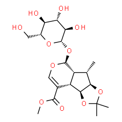 ChemSpider 2D Image | Methyl (3aS,3bS,7S,7aR,8S,8aR)-7-(beta-D-glucopyranosyloxy)-2,2,8-trimethyl-3a,3b,7,7a,8,8a-hexahydro[1,3]dioxolo[3,4]cyclopenta[1,2-c]pyran-4-carboxylate | C20H30O11