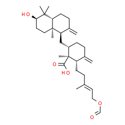 ChemSpider 2D Image | (1S,2S,6S)-2-[(3E)-5-(Formyloxy)-3-methyl-3-penten-1-yl]-6-{[(1R,4aR,6R,8aR)-6-hydroxy-5,5,8a-trimethyl-2-methylenedecahydro-1-naphthalenyl]methyl}-1-methyl-3-methylenecyclohexanecarboxylic acid | C31H48O5