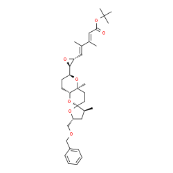 ChemSpider 2D Image | 2-Methyl-2-propanyl (2E,4E)-5-[(2R,3R)-3-{(2R,3S,4a'S,5R,6'S,8a'R)-5-[(benzyloxy)methyl]-3,4a'-dimethyloctahydro-3H,3'H-spiro[furan-2,2'-pyrano[3,2-b]pyran]-6'-yl}-2-oxiranyl]-3,4-dimethyl-2,4-pentadi
enoate | C34H48O7