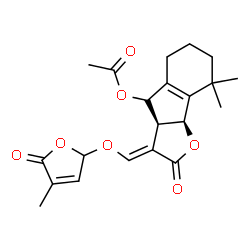 ChemSpider 2D Image | (3E,3aS,4S,8bS)-8,8-Dimethyl-3-{[(4-methyl-5-oxo-2,5-dihydro-2-furanyl)oxy]methylene}-2-oxo-3,3a,4,5,6,7,8,8b-octahydro-2H-indeno[1,2-b]furan-4-yl acetate | C21H24O7