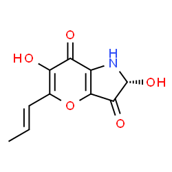 ChemSpider 2D Image | (2R)-2,6-Dihydroxy-5-[(1E)-1-propen-1-yl]-1,2-dihydropyrano[3,2-b]pyrrole-3,7-dione | C10H9NO5
