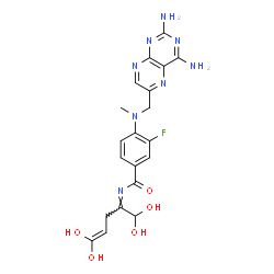 ChemSpider 2D Image | 4-{[(2,4-Diamino-6-pteridinyl)methyl](methyl)amino}-3-fluoro-N-[(2Z)-1,1,5,5-tetrahydroxy-4-penten-2-ylidene]benzamide | C20H21FN8O5