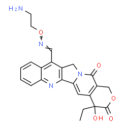 ChemSpider 2D Image | 11-{(E)-[(2-Aminoethoxy)imino]methyl}-4-ethyl-4-hydroxy-1H-pyrano[3',4':6,7]indolizino[1,2-b]quinoline-3,14(4H,12H)-dione | C23H22N4O5