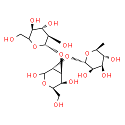 ChemSpider 2D Image | 6-Deoxy-alpha-L-mannopyranosyl-(1->2)-[(5xi)-beta-D-xylo-hexopyranosyl-(1->3)]-D-galactopyranose | C18H32O15