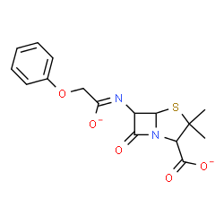 ChemSpider 2D Image | 3,3-Dimethyl-6-[(Z)-(1-oxidanidyl-2-phenoxyethylidene)amino]-7-oxo-4-thia-1-azabicyclo[3.2.0]heptane-2-carboxylate | C16H16N2O5S