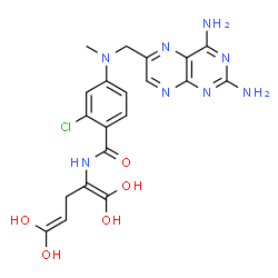 ChemSpider 2D Image | 2-Chloro-4-{[(2,4-diamino-6-pteridinyl)methyl](methyl)amino}-N-(1,1,5,5-tetrahydroxy-1,4-pentadien-2-yl)benzamide | C20H21ClN8O5