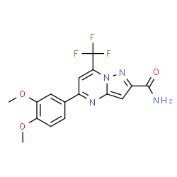 ChemSpider 2D Image | 5-(3,4-Dimethoxyphenyl)-7-(trifluoromethyl)pyrazolo[1,5-a]pyrimidine-2-carboxamide | C16H13F3N4O3