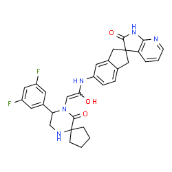 ChemSpider 2D Image | 5-({(Z)-2-[8-(3,5-Difluorophenyl)-10-oxo-6,9-diazaspiro[4.5]dec-9-yl]-1-hydroxyvinyl}amino)-1,3-dihydrospiro[indene-2,3'-pyrrolo[2,3-b]pyridin]-2'(1'H)-one | C31H29F2N5O3