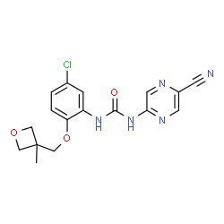 ChemSpider 2D Image | 1-{5-Chloro-2-[(3-methyl-3-oxetanyl)methoxy]phenyl}-3-(5-cyano-2-pyrazinyl)urea | C17H16ClN5O3