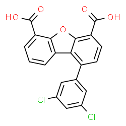 ChemSpider 2D Image | 1-(3,5-Dichlorophenyl)dibenzo[b,d]furan-4,6-dicarboxylic acid | C20H10Cl2O5