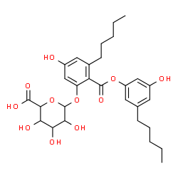 ChemSpider 2D Image | 5-Hydroxy-2-[(3-hydroxy-5-pentylphenoxy)carbonyl]-3-pentylphenyl hexopyranosiduronic acid | C29H38O11