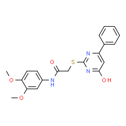 ChemSpider 2D Image | N-(3,4-dimethoxyphenyl)-2-[(4-hydroxy-6-phenylpyrimidin-2-yl)sulfanyl]acetamide | C20H19N3O4S