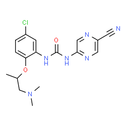 ChemSpider 2D Image | 1-(5-Chloro-2-{[1-(dimethylamino)-2-propanyl]oxy}phenyl)-3-(5-cyano-2-pyrazinyl)urea | C17H19ClN6O2