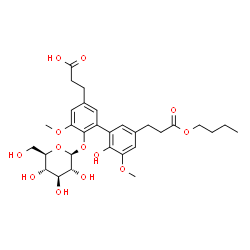 ChemSpider 2D Image | 3-[5'-(3-Butoxy-3-oxopropyl)-6-(beta-D-glucopyranosyloxy)-2'-hydroxy-3',5-dimethoxy-3-biphenylyl]propanoic acid | C30H40O13