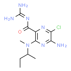 ChemSpider 2D Image | 5-Amino-3-[sec-butyl(methyl)amino]-6-chloro-N-(diaminomethylene)-2-pyrazinecarboxamide | C11H18ClN7O