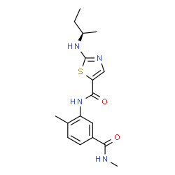 ChemSpider 2D Image | 2-[(2R)-2-Butanylamino]-N-[2-methyl-5-(methylcarbamoyl)phenyl]-1,3-thiazole-5-carboxamide | C17H22N4O2S