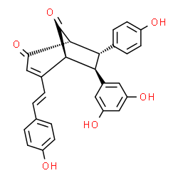 ChemSpider 2D Image | (1R,5S,6R,7R)-6-(3,5-Dihydroxyphenyl)-7-(4-hydroxyphenyl)-4-[(E)-2-(4-hydroxyphenyl)vinyl]bicyclo[3.2.1]oct-3-ene-2,8-dione | C28H22O6
