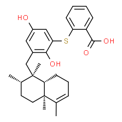 ChemSpider 2D Image | 2-[(2,5-Dihydroxy-3-{[(1R,2S,4aS,8aS)-1,2,4a,5-tetramethyl-1,2,3,4,4a,7,8,8a-octahydro-1-naphthalenyl]methyl}phenyl)sulfanyl]benzoic acid | C28H34O4S