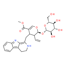 ChemSpider 2D Image | Methyl (2S)-4-(3,4-dihydro-2H-beta-carbolin-1-ylmethyl)-2-(beta-D-glucopyranosyloxy)-3-vinyl-3,4-dihydro-2H-pyran-5-carboxylate | C27H32N2O9