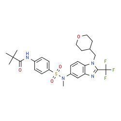 ChemSpider 2D Image | 2,2-Dimethyl-N-(4-{methyl[1-(tetrahydro-2H-pyran-4-ylmethyl)-2-(trifluoromethyl)-1H-benzimidazol-5-yl]sulfamoyl}phenyl)propanamide | C26H31F3N4O4S