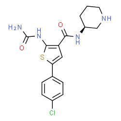 ChemSpider 2D Image | 2-(Carbamoylamino)-5-(4-chlorophenyl)-N-[(3S)-3-piperidinyl]-3-thiophenecarboxamide | C17H19ClN4O2S