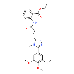 ChemSpider 2D Image | Ethyl 2-[({[4-methyl-5-(3,4,5-trimethoxyphenyl)-4H-1,2,4-triazol-3-yl]sulfanyl}acetyl)amino]benzoate | C23H26N4O6S