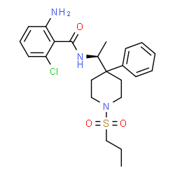 ChemSpider 2D Image | 2-Amino-6-chloro-N-{(1S)-1-[4-phenyl-1-(propylsulfonyl)-4-piperidinyl]ethyl}benzamide | C23H30ClN3O3S