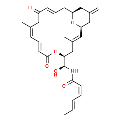 ChemSpider 2D Image | (2Z,4E)-N-[(S)-[(1S,2E,5S,8E,10Z,14E,17S)-3,11-Dimethyl-19-methylene-7,13-dioxo-6,21-dioxabicyclo[15.3.1]henicosa-2,8,10,14-tetraen-5-yl](hydroxy)methyl]-2,4-hexadienamide | C29H37NO6