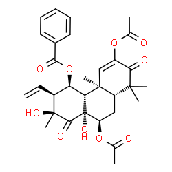 ChemSpider 2D Image | (7alpha,11alpha,12alpha,13alpha)-2,7-Diacetoxy-8,13-dihydroxy-13-methyl-3,14-dioxo-12-vinylpodocarp-1-en-11-yl benzoate | C31H36O10
