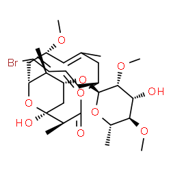 ChemSpider 2D Image | (1S,2S,5S,9S,11R,12S,13R)-5-[(1E,3E)-4-Bromo-1,3-butadien-1-yl]-1-hydroxy-9-methoxy-2,7,12-trimethyl-3-oxo-4,15-dioxabicyclo[9.3.1]pentadec-7-en-13-yl 6-deoxy-2,4-di-O-methyl-alpha-L-mannopyranoside | C29H45BrO10