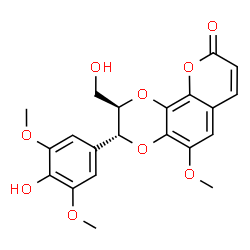 ChemSpider 2D Image | (2R,3R)-3-(4-Hydroxy-3,5-dimethoxyphenyl)-2-(hydroxymethyl)-5-methoxy-2,3-dihydro-9H-[1,4]dioxino[2,3-h]chromen-9-one | C21H20O9