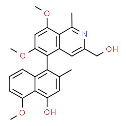 ChemSpider 2D Image | 4-[3-(Hydroxymethyl)-6,8-dimethoxy-1-methyl-5-isoquinolinyl]-8-methoxy-3-methyl-1-naphthol | C25H25NO5