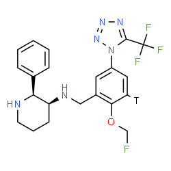 ChemSpider 2D Image | (2S,3S)-N-{[2-(Fluoromethoxy)-5-[5-(trifluoromethyl)-1H-tetrazol-1-yl](3-~3~H)phenyl]methyl}-2-phenyl-3-piperidinamine | C21H21TF4N6O