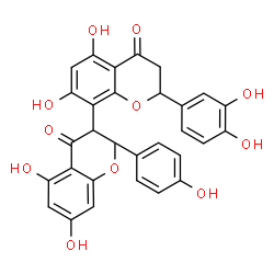 ChemSpider 2D Image | 2'-(3,4-Dihydroxyphenyl)-5,5',7,7'-tetrahydroxy-2-(4-hydroxyphenyl)-2,2',3,3'-tetrahydro-4H,4'H-3,8'-bichromene-4,4'-dione | C30H22O11